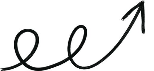 Hand drawn black arrow, pointing upwards, representing growth, advancement, and positive movement in various aspects