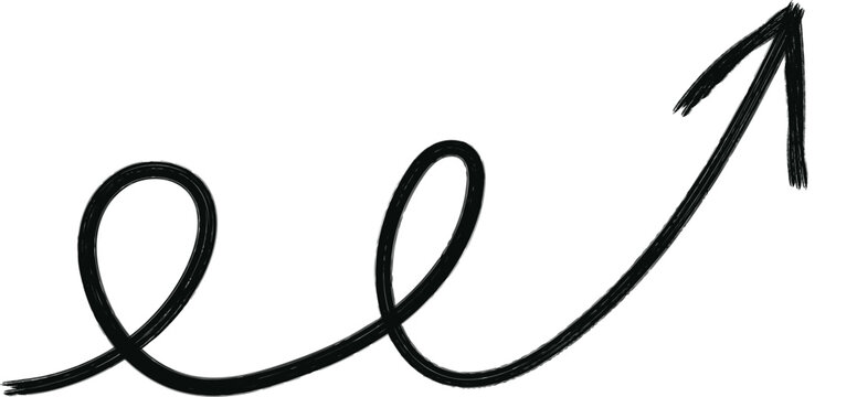 Hand drawn black arrow, pointing upwards, representing growth, advancement, and positive movement in various aspects