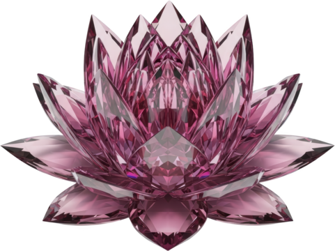 Intricate 3D rendering of a pink crystal lotus flower with sharp geometric facets and a transparent background Gemstone Jewelry Luxury Sparkle Faceted Abstract Transparency