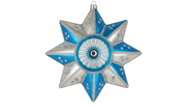 Blue and Silver Star Shaped Christmas Ornament on White