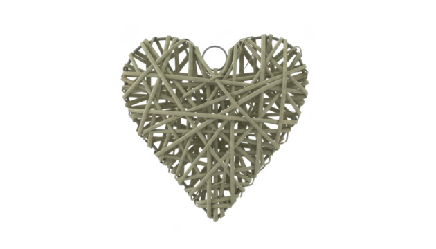 Woven Heart Made of Wood Strands on White