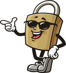 Cartoon padlock mascot wearing sunglasses