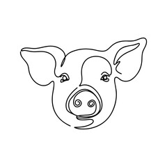 Minimalist continuous line drawing of a pig's head, simple modern animal illustration concept