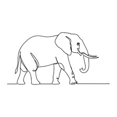 Elegant continuous line drawing of an African elephant walking, showcasing minimalist animal art and grace