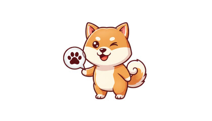 Cute Shiba Inu Cartoon Mascot Character With Paw Print Speech Bubble