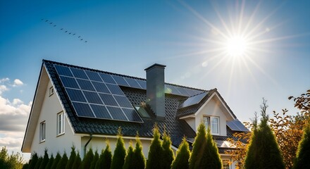Modern home with solar panels gleaming in the sun, promoting sustainability and energy independence for a brighter future