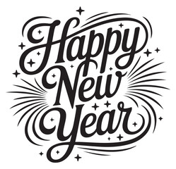 Happy New Year lettering design black and white vector typography for greeting cards posters and ban