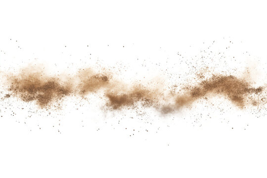 A dynamic cloud of brown dust isolated on transparent background, capturing the essence of movement and earthiness in a swirling, abstract composition