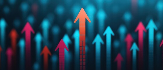A digital graphic featuring colorful arrows pointing upwards, symbolizing growth, progress, and advancement in a vibrant, abstract style.