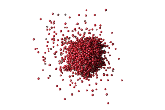 Dense cluster of red peppercorns isolated on transparent background, showcasing their vibrant color and texture, ideal for culinary or spicerelated designs and presentations