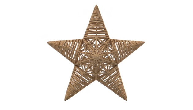 Woven Rattan Star Ornament Decoration on White Background