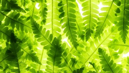 Vibrant backlit fern fronds create a stunning natural pattern perfect for backgrounds and botanical themes with a fresh, organic feel