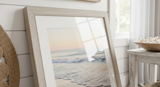 Serene sunset over the tranquil beach with gentle waves and soft pastel colors