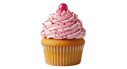 Delicious cupcake with pink frosting isolated on white background, dessert