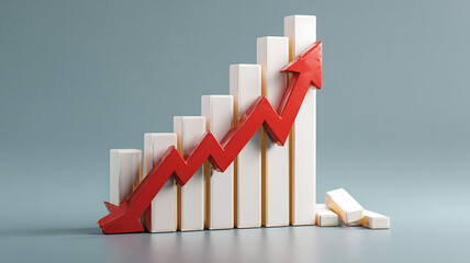 Bar Chart with a Red Arrow Disrupting the Upward Trend and Knocking Over Bars