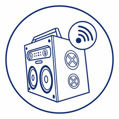 Retro boombox with wifi signal isolated on, vector illustration