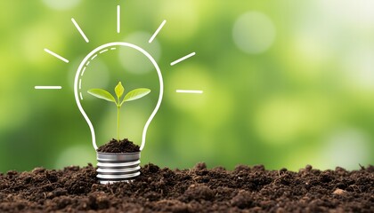Sustainable energy solutions with seedling growing inside lightbulb against blurred green background showcasing green innovation