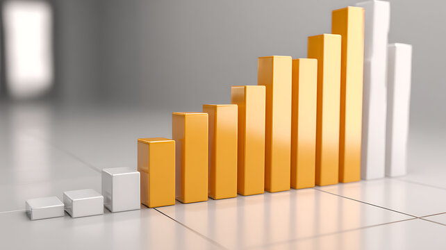 Bar Graph Displaying Increasing Trend with Gold Bars and White Cubes