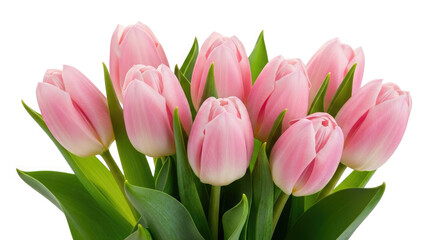 Fototapeta premium Beautiful bouquet of pink tulips isolated on white background for gift