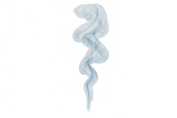 Wavy light blue smoke or steam stream rising, abstract realistic vapor flow, transparent background element