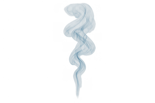 Wavy light blue smoke or steam stream rising, abstract realistic vapor flow, transparent background element