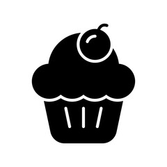 Cupcake icons in black and white with cherry topping, representing dessert, bakery, and sweet treats