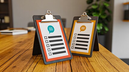 Comparison checklist concept with evaluation rating boards
