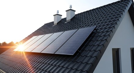 Modern home with solar panels on the roof generating clean energy from the sun, promoting sustainable living and clean energy