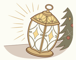 Lantern with christmas tree branch