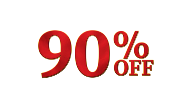 90 Percent Off Discount Label on Transparent Background for Promotions and Marketing
