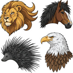  different kinds of animal mane vector art with white background