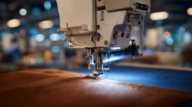 13Close-up of high-end leather upholstery being sewn by machine, texture and stitching in sharp focus
