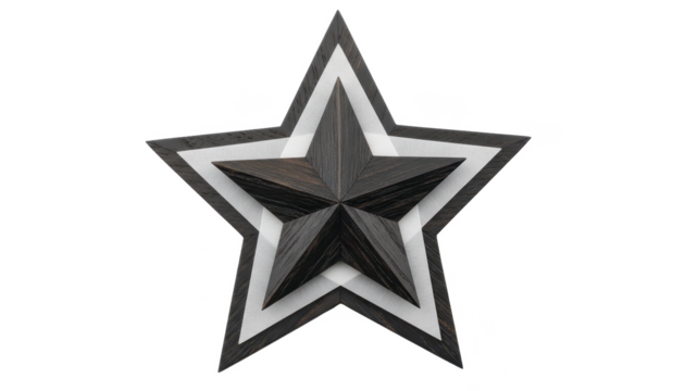 Black Wooden Star With Layered Design on White Background