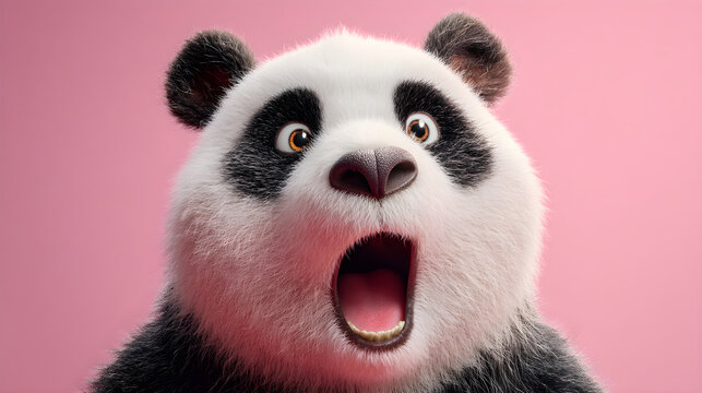 Cute cartoon panda animal expressing surprise and shock