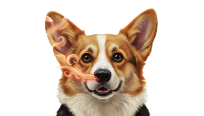Corgi Dog Artwork With Dragon Breath on White Background