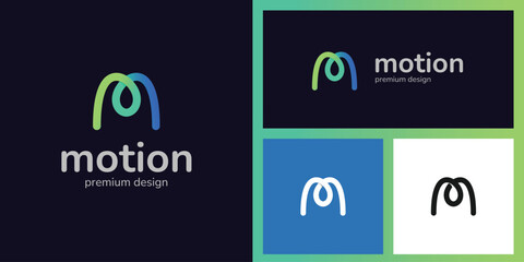 Letter M Motion Logo Design with Smooth Curve Shape Symbolizing Movement, Creativity, and Modern Digital Flow for Media, Creative Studio, Tech Startup company