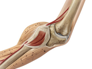 Detailed anatomical illustration of human elbow joint and arm