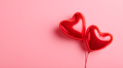 Red heart balloons floating on pink background