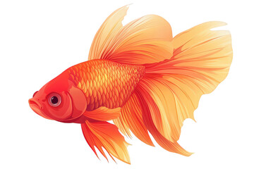 Fototapeta premium Vivid goldfish illustration isolated on transparent background, displaying its bright orange scales and graceful fins in a charming and whimsical cartoon style