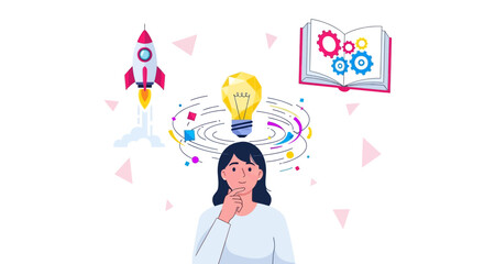 Brainstorming innovative ideas leads to success, empowering women to launch creative projects, fueled by education and technology, driving future growth