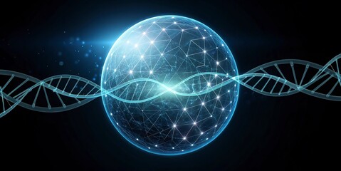 Abstract 3D background Free Photo Digital dna Head Portrait chip integral into abstract technology brain on dark blue background