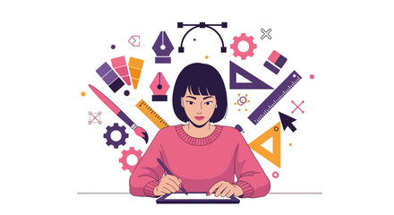 Creative designer crafting digital art with vibrant tools, perfect for modern brands seeking fresh, professional visual content solutions for innovative campaigns