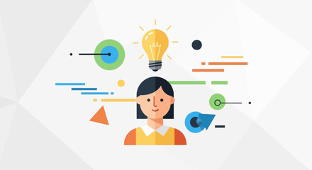 Bright idea concept with woman entrepreneur symbolizing innovation and creative thinking in business, perfect for startups and modern technology branding
