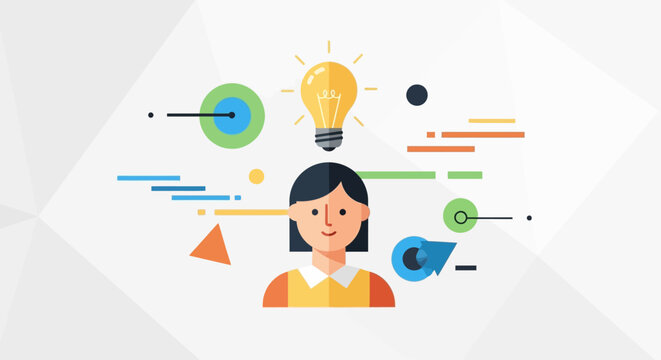 Bright idea concept with woman entrepreneur symbolizing innovation and creative thinking in business, perfect for startups and modern technology branding
