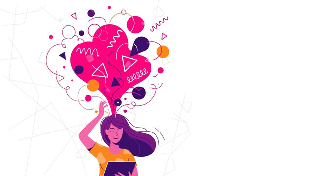 Creative woman with tablet expressing vibrant ideas and inspiration, perfect for modern marketing, design, and forward thinking campaigns