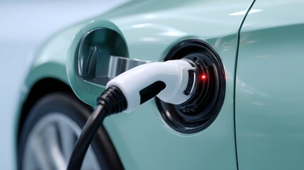 Close-up of an electric vehicle charging with a sleek design and modern connection interface, showcasing eco-friendly technology.