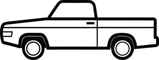 Simple Black and White Line Art Illustration of a Pickup Truck