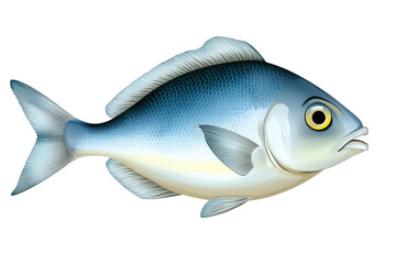 Fototapeta premium Illustration of a blue fish isolated on transparent background, showcasing its fins, scales, and eyes, perfect for educational materials or marinethemed designs
