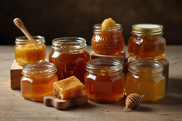 Organic Honey Stored in Glass Containers