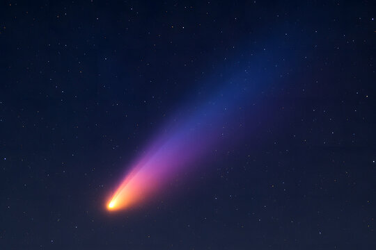 Vibrant Colorful Halley&rsquo;s Comet in Starry Night Sky - AI